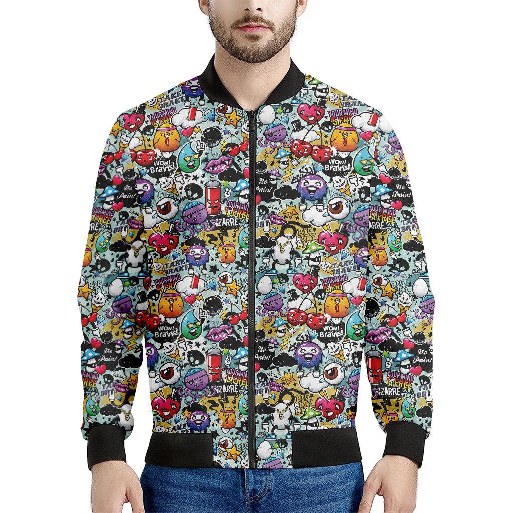 Graffiti Cartoon Characters Print Men's Bomber Jacket