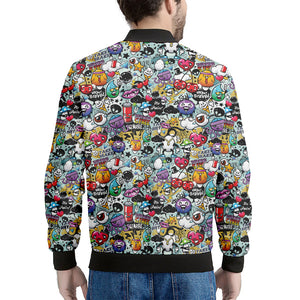 Graffiti Cartoon Characters Print Men's Bomber Jacket