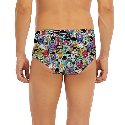 Graffiti Cartoon Characters Print Men's Briefs