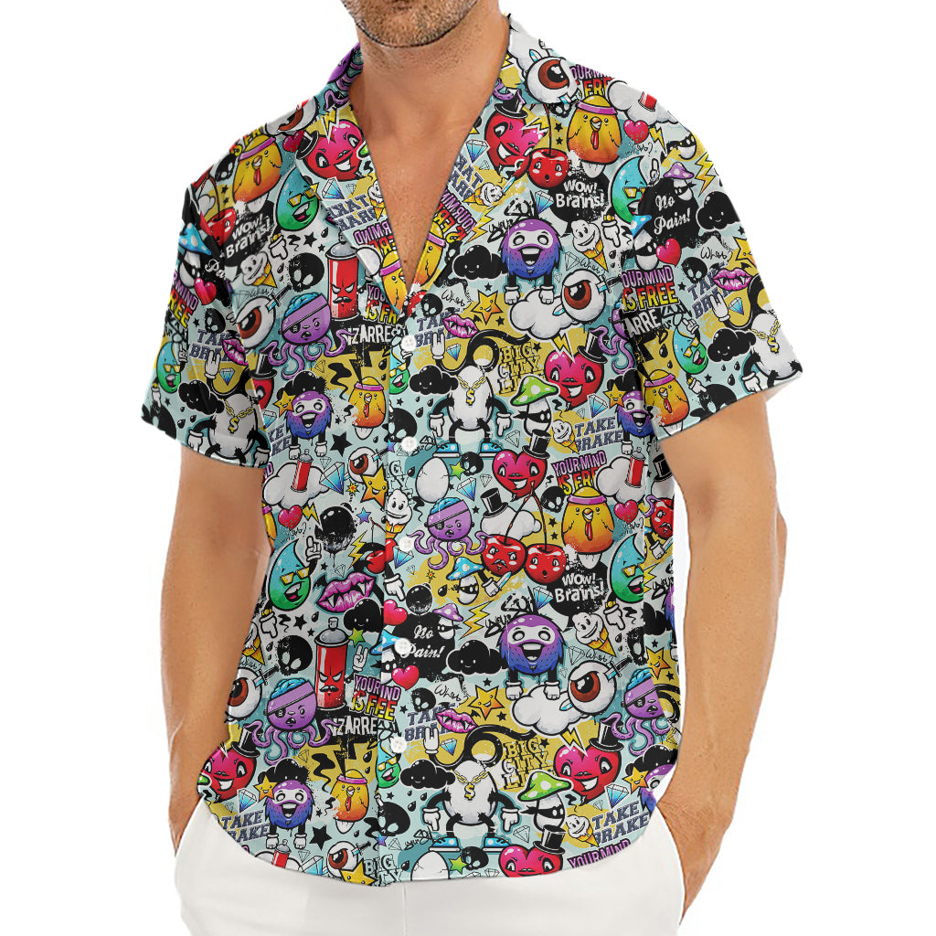 Graffiti Cartoon Characters Print Men's Deep V-Neck Shirt