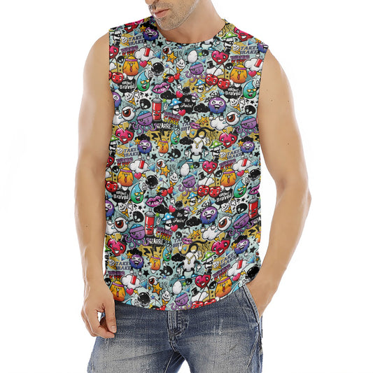Graffiti Cartoon Characters Print Men's Fitness Tank Top