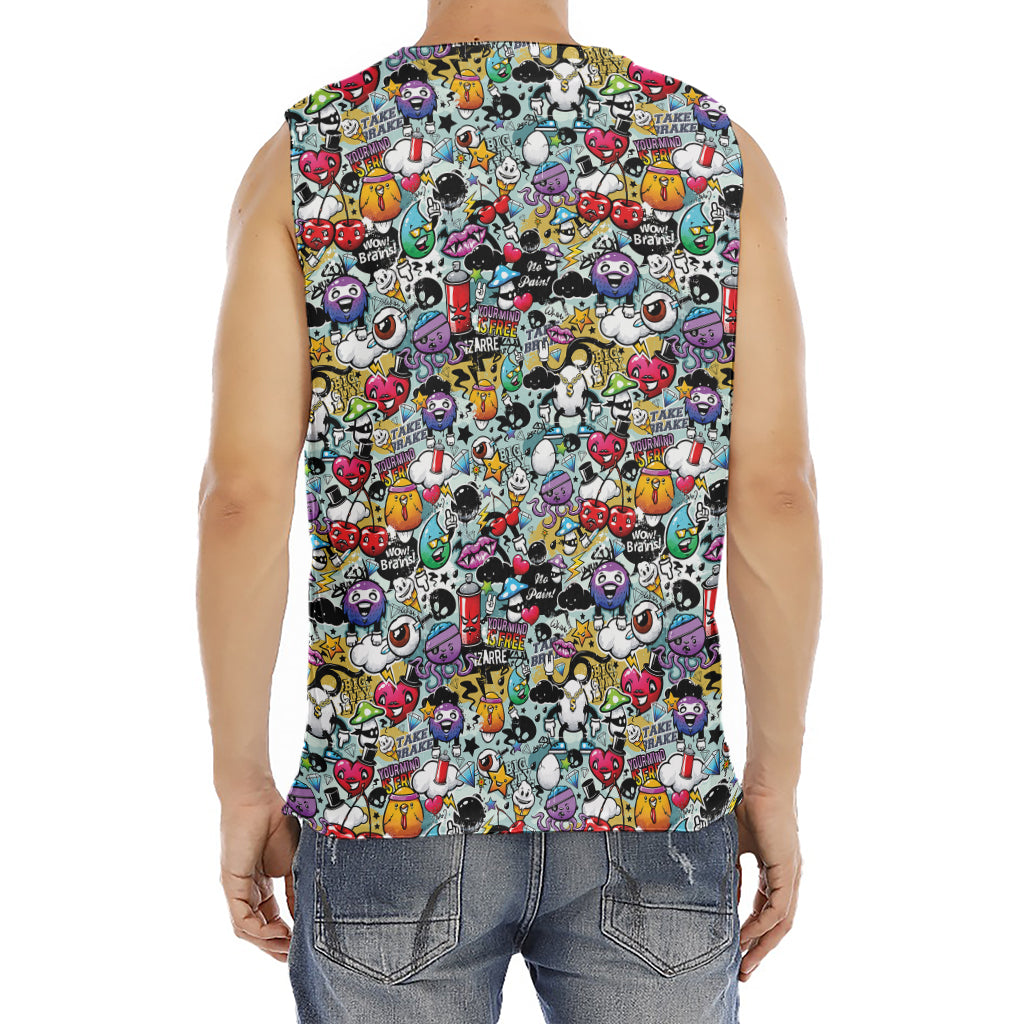 Graffiti Cartoon Characters Print Men's Fitness Tank Top