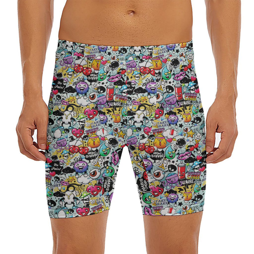 Graffiti Cartoon Characters Print Men's Long Boxer Briefs