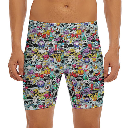 Graffiti Cartoon Characters Print Men's Long Boxer Briefs