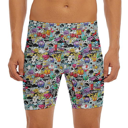 Graffiti Cartoon Characters Print Men's Long Boxer Briefs