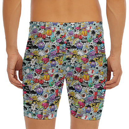 Graffiti Cartoon Characters Print Men's Long Boxer Briefs