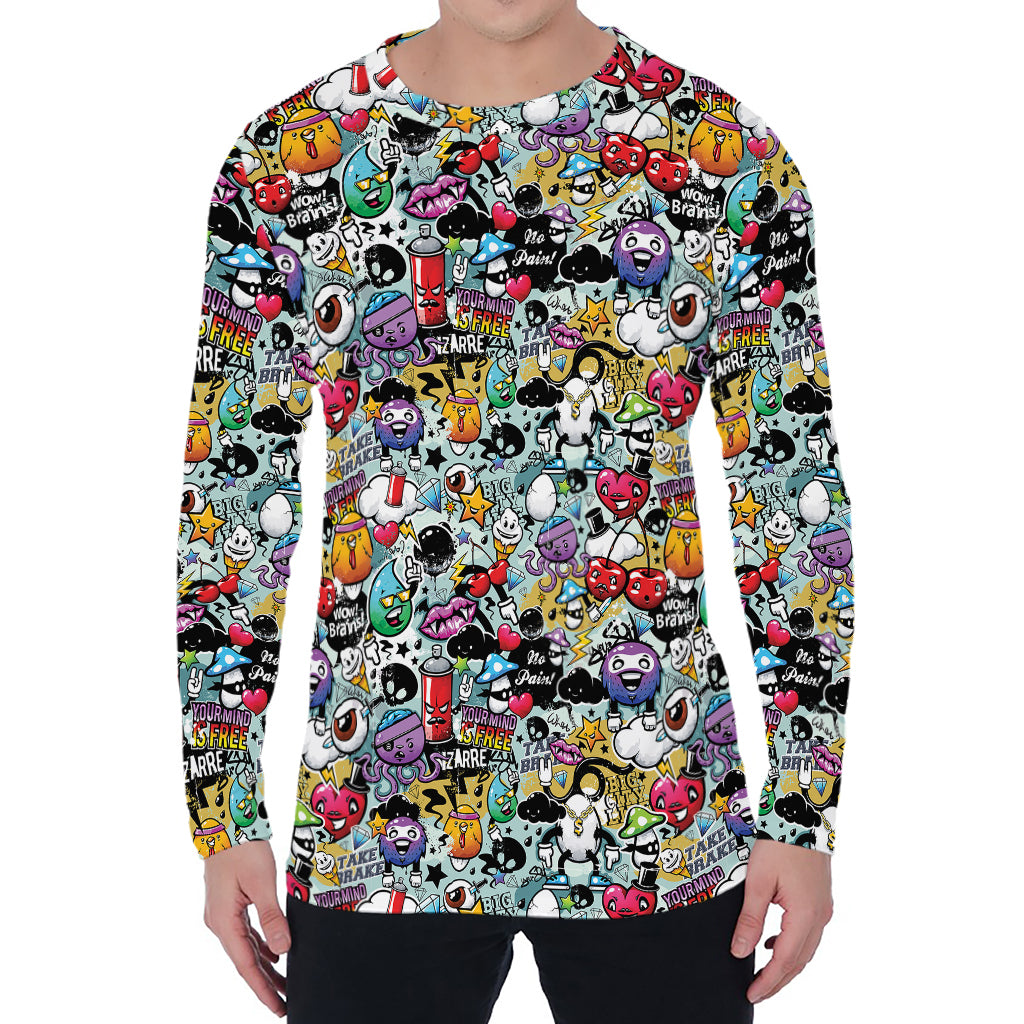 Graffiti Cartoon Characters Print Men's Long Sleeve T-Shirt