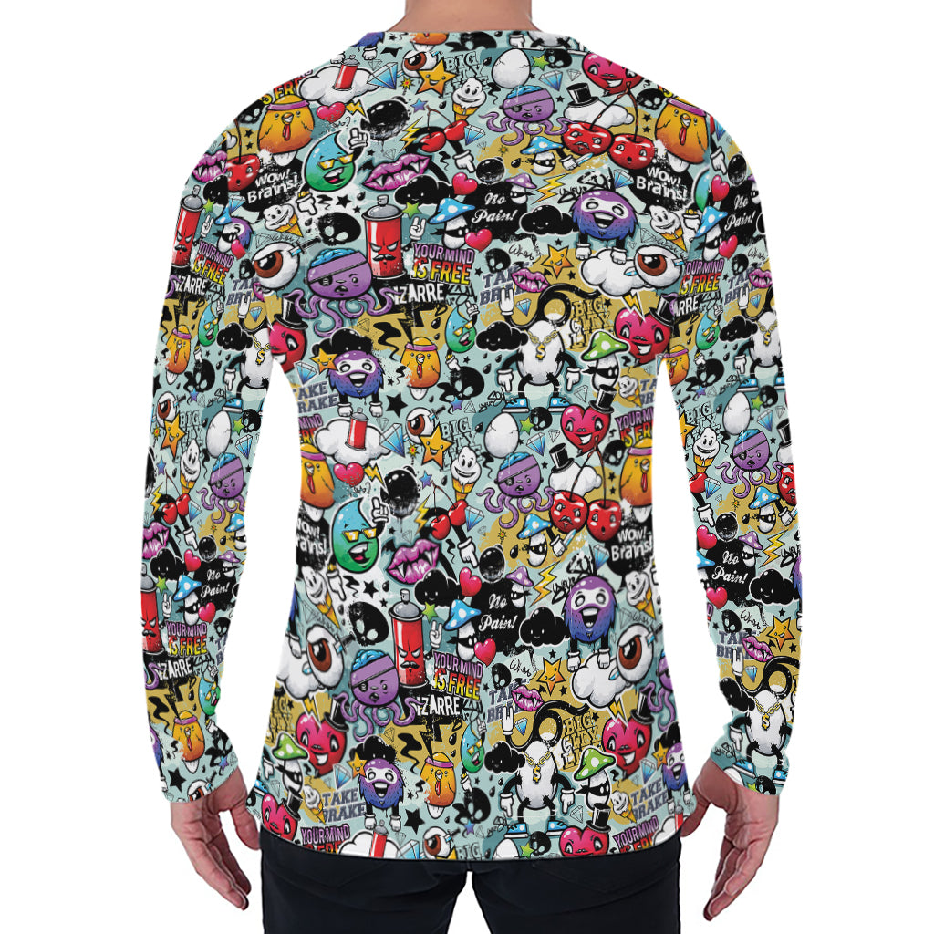 Graffiti Cartoon Characters Print Men's Long Sleeve T-Shirt