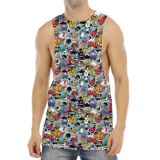 Graffiti Cartoon Characters Print Men's Muscle Tank Top