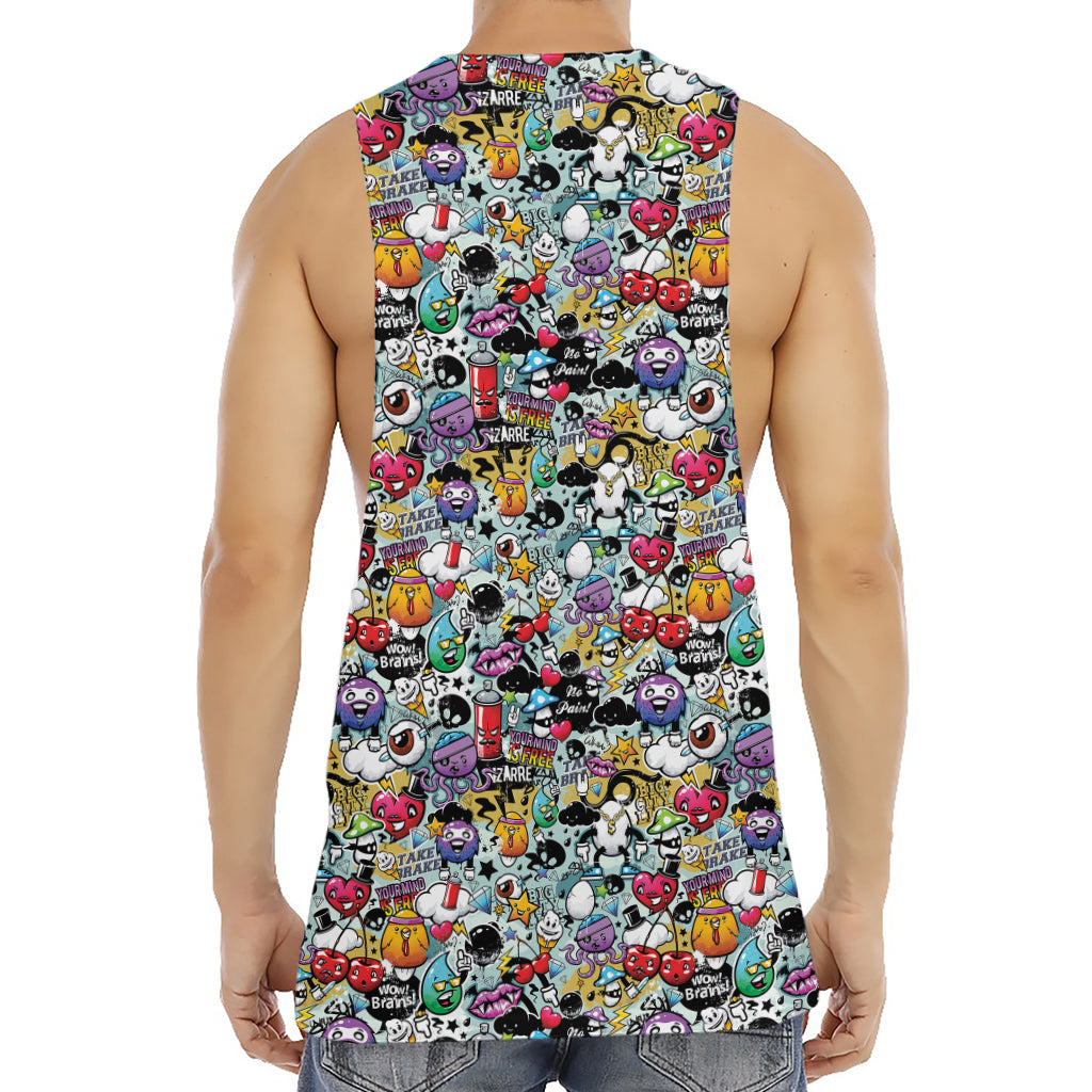 Graffiti Cartoon Characters Print Men's Muscle Tank Top