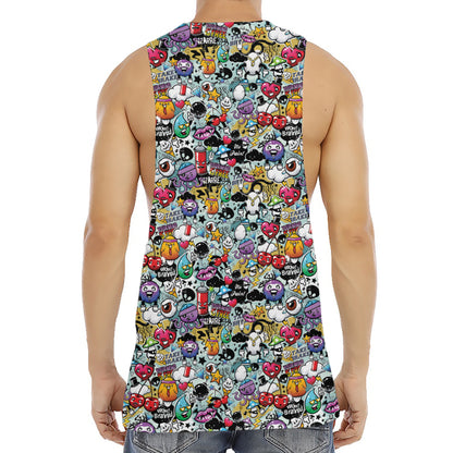 Graffiti Cartoon Characters Print Men's Muscle Tank Top