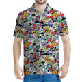 Graffiti Cartoon Characters Print Men's Polo Shirt