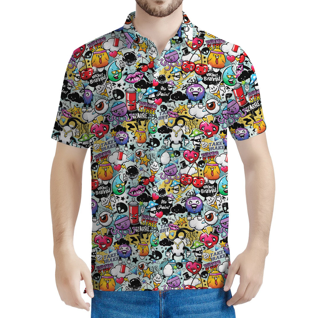 Graffiti Cartoon Characters Print Men's Polo Shirt
