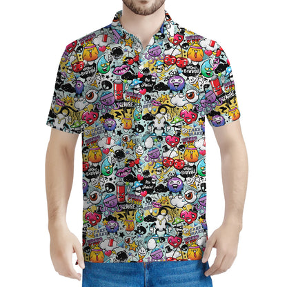 Graffiti Cartoon Characters Print Men's Polo Shirt