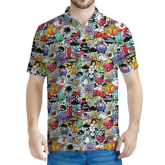 Graffiti Cartoon Characters Print Men's Polo Shirt