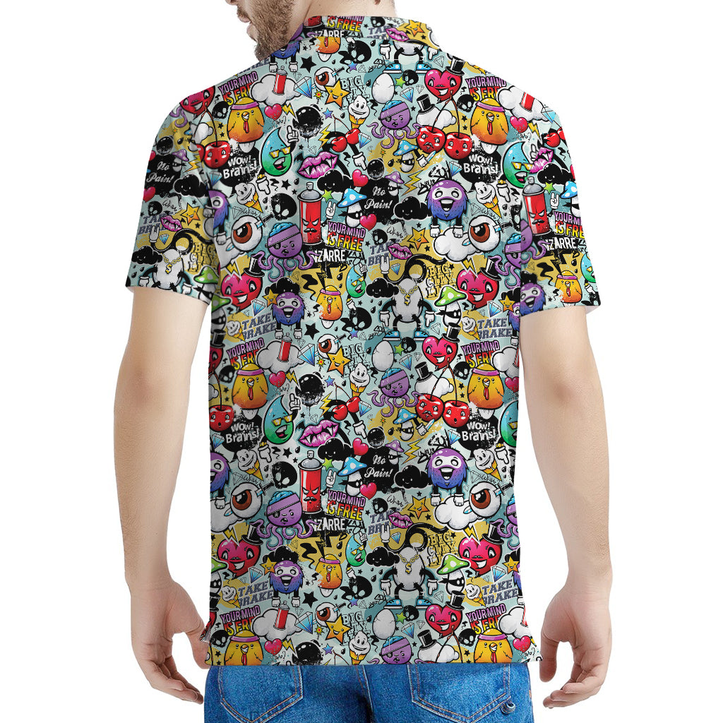 Graffiti Cartoon Characters Print Men's Polo Shirt