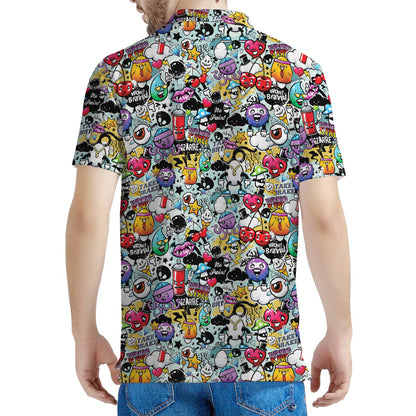 Graffiti Cartoon Characters Print Men's Polo Shirt