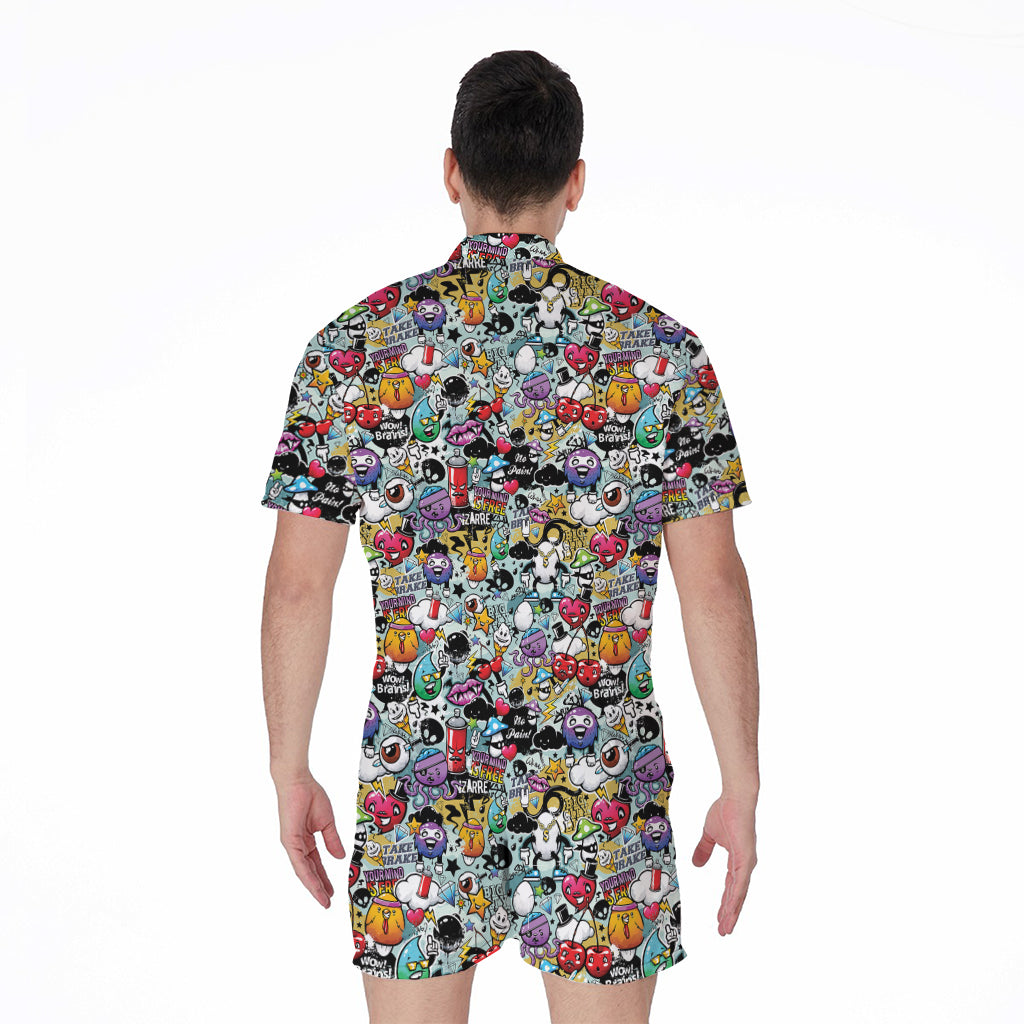 Graffiti Cartoon Characters Print Men's Rompers