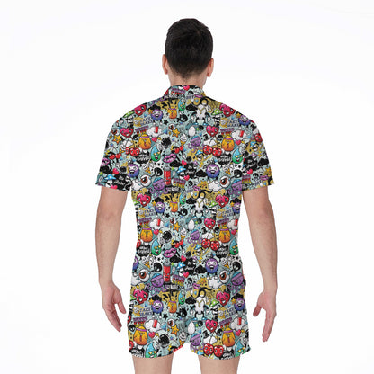 Graffiti Cartoon Characters Print Men's Rompers