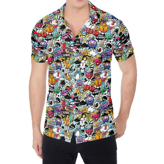 Graffiti Cartoon Characters Print Men's Shirt