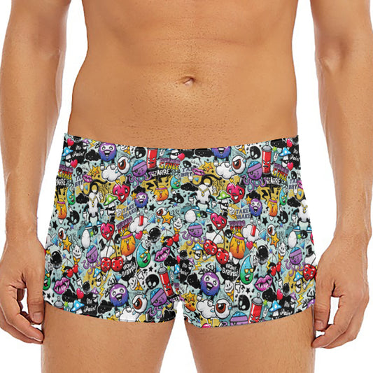 Graffiti Cartoon Characters Print Men's Short Boxer Briefs