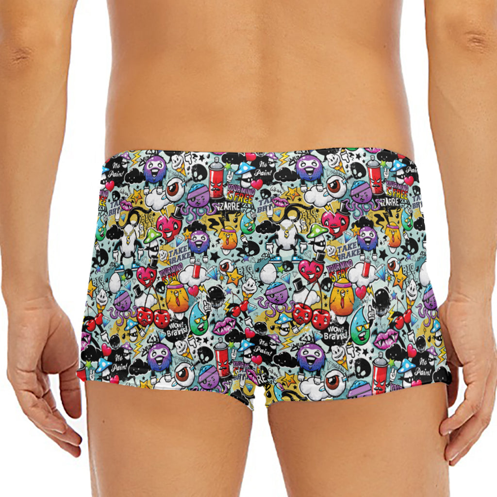 Graffiti Cartoon Characters Print Men's Short Boxer Briefs