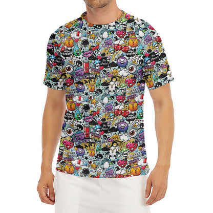 Graffiti Cartoon Characters Print Men's Short Sleeve Rash Guard