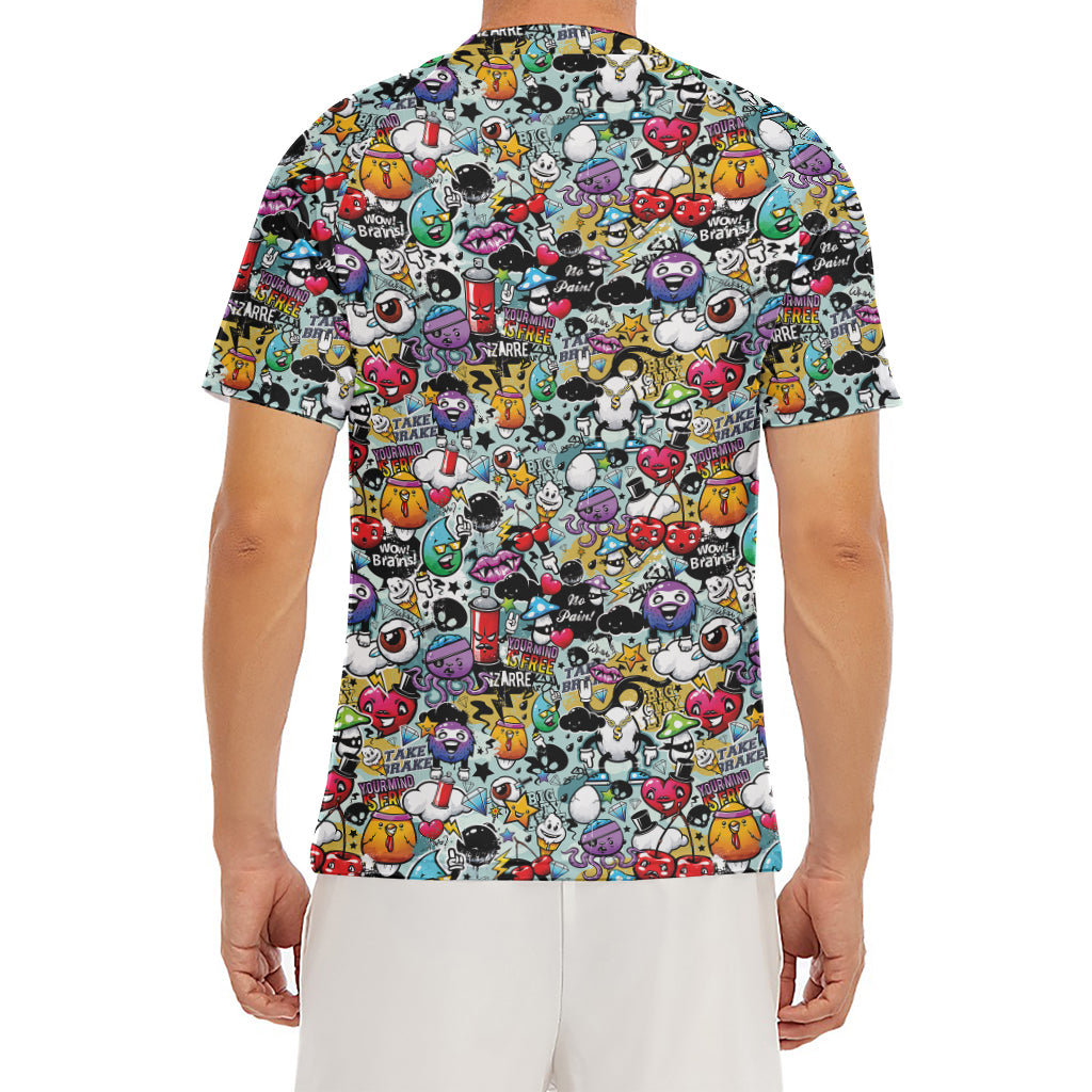 Graffiti Cartoon Characters Print Men's Short Sleeve Rash Guard