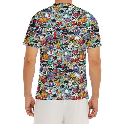 Graffiti Cartoon Characters Print Men's Short Sleeve Rash Guard