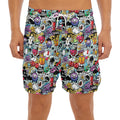 Graffiti Cartoon Characters Print Men's Split Running Shorts
