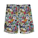Graffiti Cartoon Characters Print Men's Sports Shorts