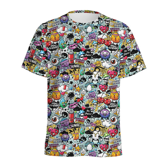 Graffiti Cartoon Characters Print Men's Sports T-Shirt
