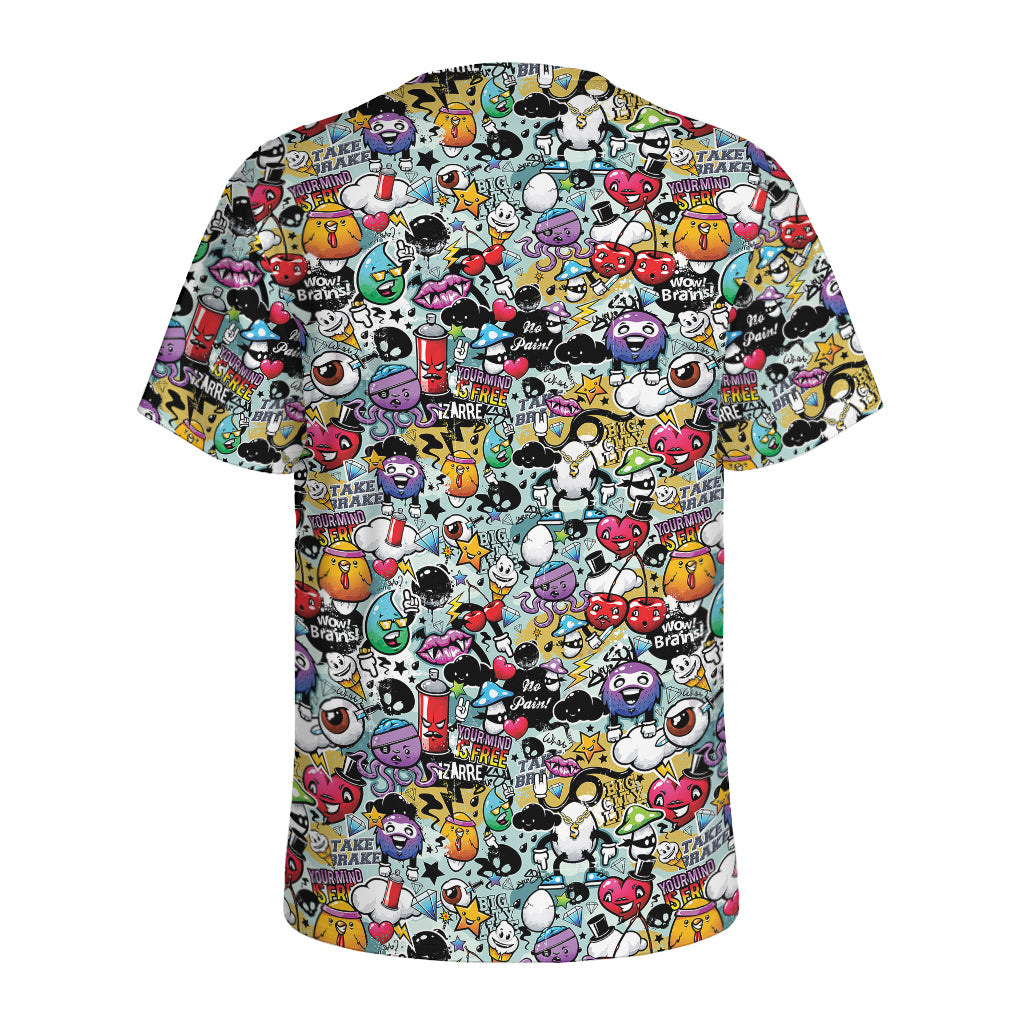Graffiti Cartoon Characters Print Men's Sports T-Shirt