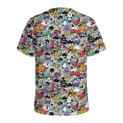 Graffiti Cartoon Characters Print Men's Sports T-Shirt