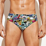 Graffiti Cartoon Characters Print Men's Swim Briefs
