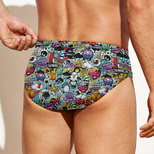 Graffiti Cartoon Characters Print Men's Swim Briefs