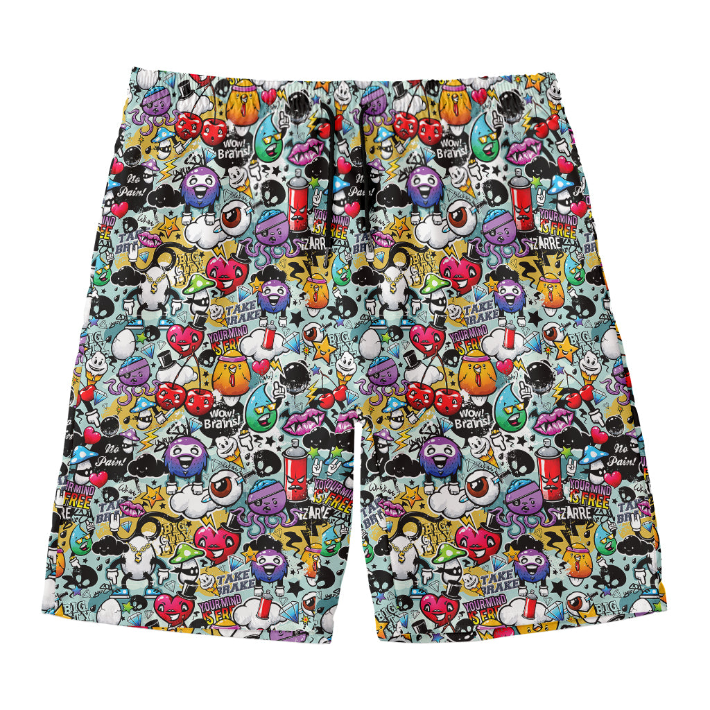 Graffiti Cartoon Characters Print Men's Swim Trunks