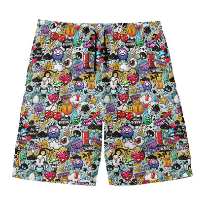 Graffiti Cartoon Characters Print Men's Swim Trunks