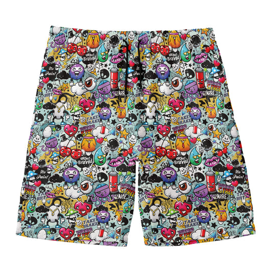 Graffiti Cartoon Characters Print Men's Swim Trunks