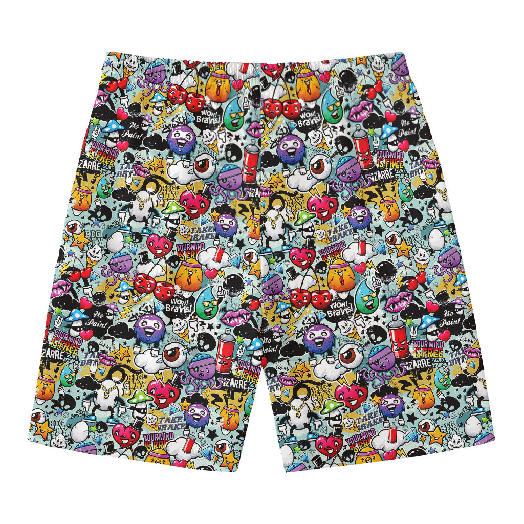 Graffiti Cartoon Characters Print Men's Swim Trunks