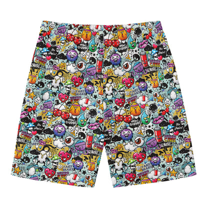 Graffiti Cartoon Characters Print Men's Swim Trunks
