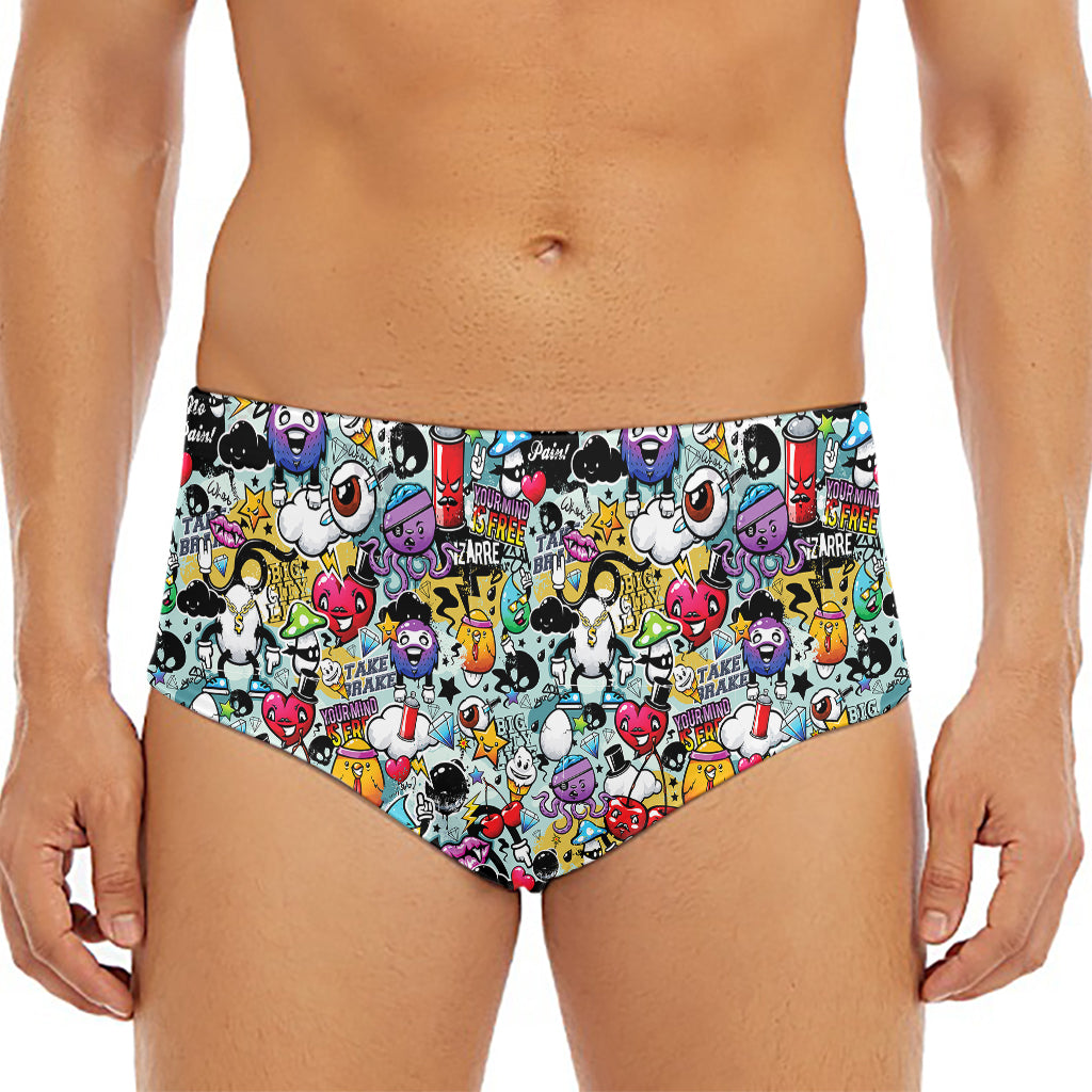 Graffiti Cartoon Characters Print Men's Triangle Swim Briefs