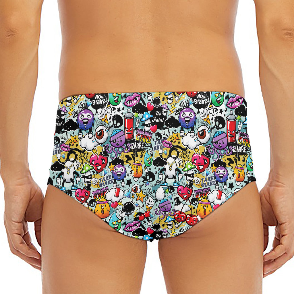 Graffiti Cartoon Characters Print Men's Triangle Swim Briefs