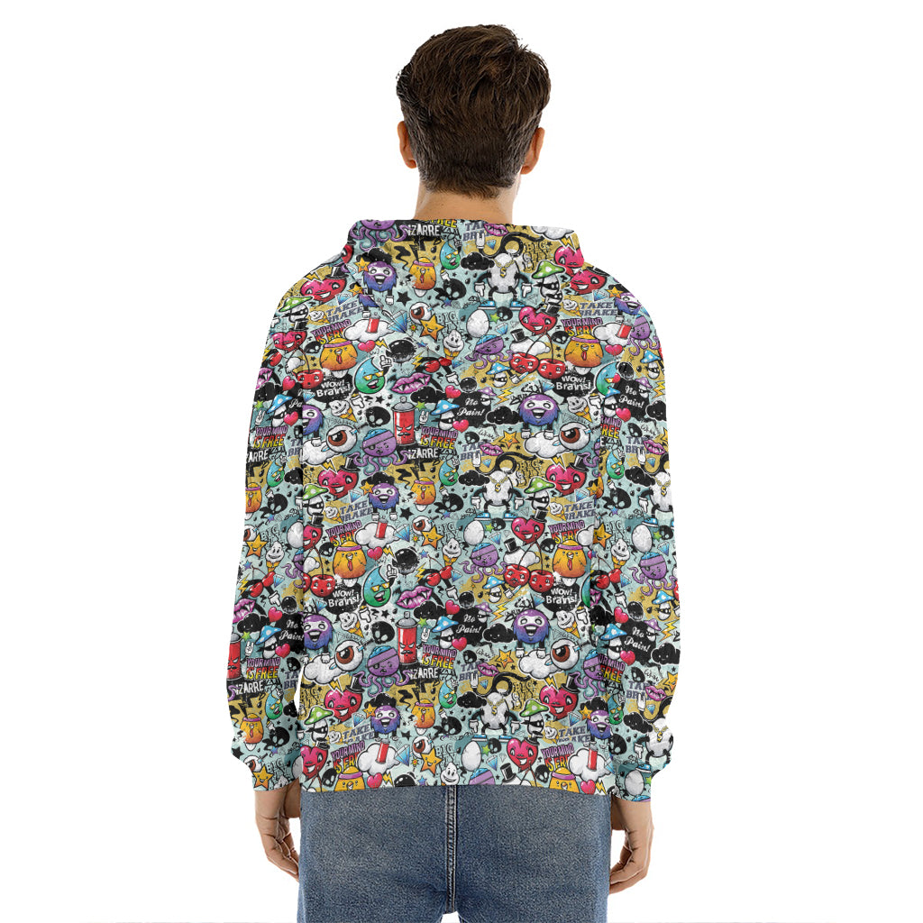 Graffiti Cartoon Characters Print Men's Velvet Pullover Hoodie