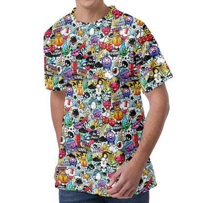Graffiti Cartoon Characters Print Men's Velvet T-Shirt