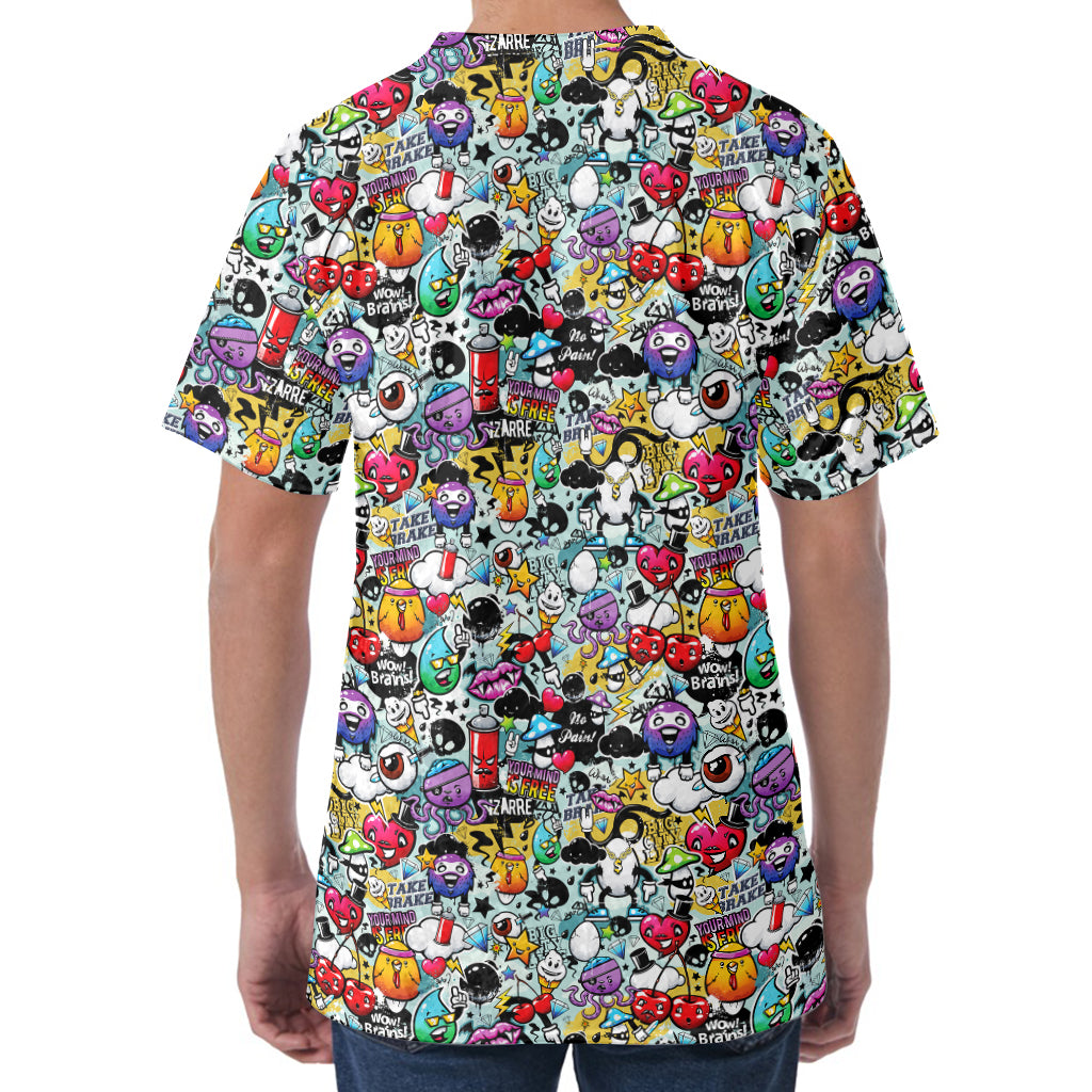 Graffiti Cartoon Characters Print Men's Velvet T-Shirt