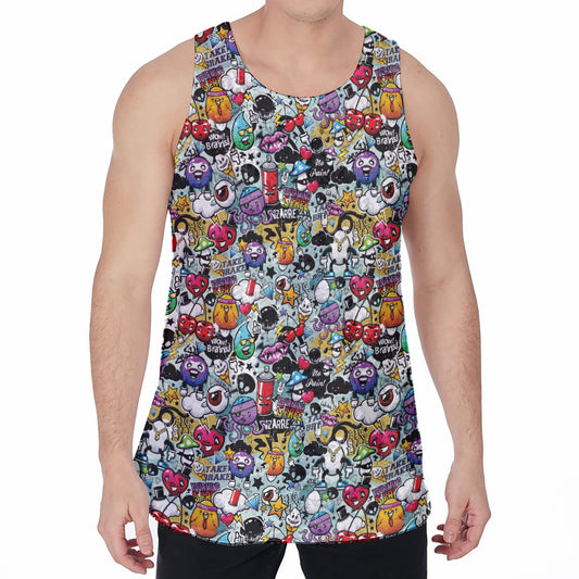 Graffiti Cartoon Characters Print Men's Velvet Tank Top