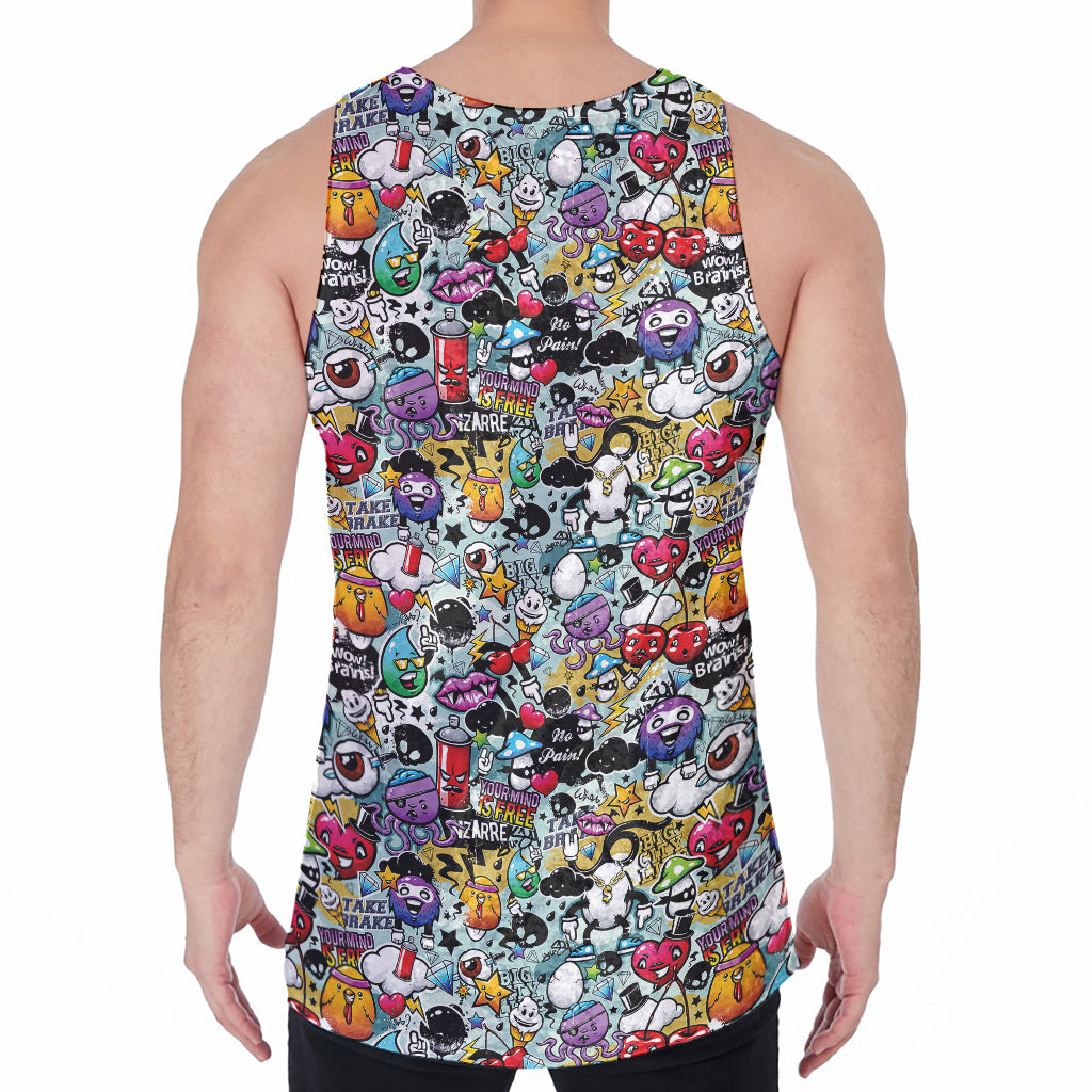 Graffiti Cartoon Characters Print Men's Velvet Tank Top