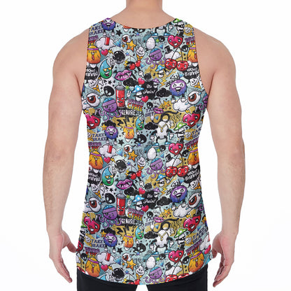 Graffiti Cartoon Characters Print Men's Velvet Tank Top