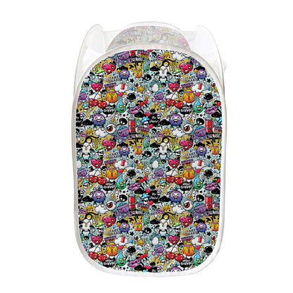 Graffiti Cartoon Characters Print Mesh Laundry Hamper